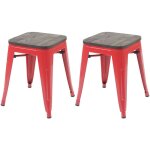 2x tabouret hwc - a73 avec sige en bois, tabouret en mtal, design industriel, empilable - rouge