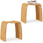 2x tabouret repose - pieds bois de bambou lamelles lgant pouf scandinave nordique, nature