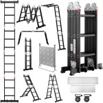 3, 6 m �chelle multifonction 7 en 1 teeno, 4x3 marches, �chelle pliante en aluminium avec 2 plateformes, ...