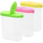 3 bo�tes provisions 250 ml, couvercle � charni�re, plastique sans bpa, �pices / sel / sucre / farine