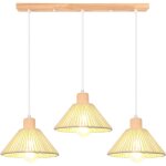3 lampes suspension luminaire en rotin et bois vintage 22cm plafonnier abat - jour tissage lustre style ...