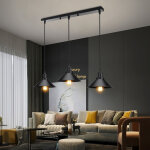 3 luminaires lustre suspension industriel lampe de suspension pour chambre bar tout noir base rectangulaire ...