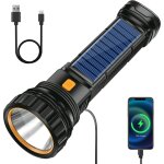 3 modes torche lampe de poche led solaire, 1200 mah rechargeable, avec chargeur usb, flashlight ip44 ...
