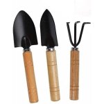 3 pcs outils de jardin, petite pelle r�teau et b�che manche en bois pour plantes en pot, outil de s�curit� ...