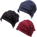 3 pi�ces turban fleurs t�te emballage bonnet echarpe bonnet de perte de cheveux chapeau pour les hommes ...