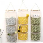 3 poches mur mounted de rangement coton simple de rangement suspendu garde - robe hang bag