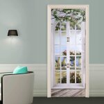 30. 3 x78. 7  sticker porte, poster porte trompe l'oeil pvc papier autocollant, vue du jardin sticker ...