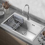 304 �vier de cuisine en cascade en acier inoxydable, grand �vier � �vier unique avec accessoires, 58 ...