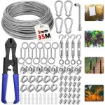 35m cbles en acier inoxydable  suspendre kit, 304 cable inox 3mm avec tendeur cable, serre cable acier, ...