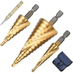 3pcs foret �tag� m�tal, 4 - 12 / 20 / 32mm fraise etage metal triangle conique titane hss, tige hexagone ...