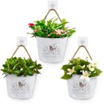 3pcs jardini�res murales pots de fleurs muraux m�tal porte - plante suspendus avec corde planteur vertical ...