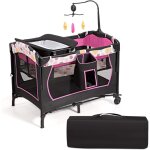 4 en 1 lit parapluie bebe 0 - 36 mois avec table a lange pliable a 3 niveaux reglables, lit de voyage ...