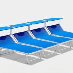 4 bains de soleil de plage transats professionnels aluminium grande italia xl stock - bleu