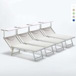 4 bains de soleil professionnels transats de plage aluminium italia - blanc