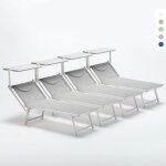 4 bains de soleil professionnels transats de plage aluminium italia - gris