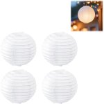 4 lanternes en papier rondes 20cm, lampions blancs suspendus pour mariage anniversaire f�te, d�coration ...