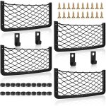 4 pack filet rangement pour voiture, sac pocket filet a foin, filet de rangement de coffre, volume lev ...