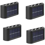 4 pack lampes solaires ext�rieures, blanc chaud applique murale led ip65 �tanche haut et bas pour jardin ...