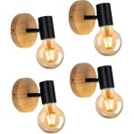 4 pi�ces applique murale int�rieure, applique murale chambre, applique bois murale, rotation 180� e27 ...