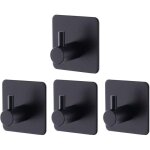 4 pi�ces crochet adhesif mural noir, crochets adh�sifs muraux salle de bains cuisine, inox pat�re murale ...