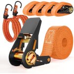 4 x ratchet straps 4 m, tie down straps 1000 kg, 2 pieces motorcycle straps with hook, for cars, trolleys, ...