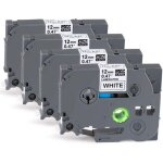 4 x ruban etiqueteuse cassette ruban pour �tiqueteuse noir sur blanc 12mm x 8m, compatible brother p ...
