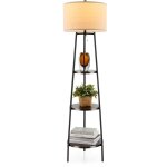 Costway - 41 x 153 cm lampadaire avec 3 Étagères en bois et abat - jour en lin, lampe haute style moderne, ... Costway - 41 x 153 cm lampadaire avec 3 Étagères en bois et abat - jour en lin, lampe haute style moderne, ...