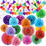 47pcs pompons papier de soie multicolores, fleurs en papier pour d�coration de f�te, anniversaire, mariage, ...