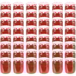 48 pcs pots à confiture couvercle blanc et rouge verre 230 ml 48 pcs pots à confiture couvercle blanc et rouge verre 230 ml