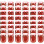 48 pcs pots � confiture couvercle blanc et rouge verre 230 ml
