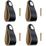 4pcs poign�es en cuir poign�es de tiroir en cuir boutons de placard en cuir noir avec vis pour placard ...