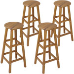 4x tabourets de bar chaises hautes bois d'acacia assise ronde avec repose - pieds hauteur 75 cm style ...