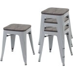 Mendler - 4x tabouret hwc - a73, avec si�ge en bois, m�tal, style industriel, empilable - gris