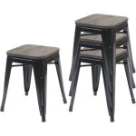 Mendler - 4x tabouret hwc - a73, avec sige en bois, mtal, style industriel, empilable - noir