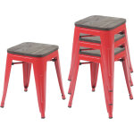 Mendler - 4x tabouret hwc - a73, avec si�ge en bois, m�tal, style industriel, empilable - rouge