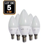 5 ampoules led flamme e14 6w 6000k haute luminosit�