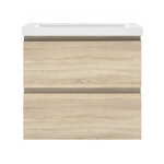 Aica sanitaire 50cm(l)x38. 5cm(p)x52cm(h) meuble salle de bain naturel deux tiroirs avec une vasque � ...