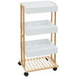 5five simply smart - table d'appoint � 4 niveaux sur roulettes en bambou naturel et blanc - �l�gance ...