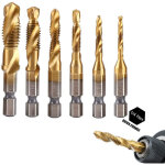 6 pcs 1 / 4  forets m�triques � filetage et tarauds hss (m3 - m10)en acier rapide (rev�tu de titane) ...