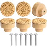 6 pcs boutons de meuble en rotin bois, poign�e meuble, boutons de portes pour placards, 40 mm poignet ...