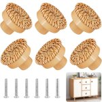 6 pi�ces boutons de meuble en rotin bois poign�e de meuble bouton cuisine de placard pour armoire porte ...