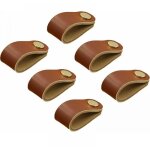 6 pi�ces?marron? cuir poignee, cuir meuble poign�e, poignee cuir bouton, cuir poign�es de placard, poign�es ...