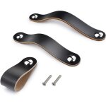 6 pi�ces poign�e meuble cuir boutons de porte avec vis pour armoires commode salle de bain - noir 96mm ...