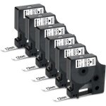 6 rubans �tiqueteuse compatible dymo 12mm x 7m noir sur blanc lot de 6