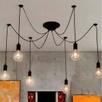 6 tte lustre suspension vintage rtro loft plafonnier araignee pendentif noir