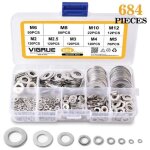 684 pi�ces inox rondelles plates metal, pour gonds de porte, 9 tailles rondelles acier inoxydabl 304 ...