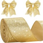 6cm ruban dor� noel avec fil - 10m ruban cadeau emballage brillant, pour arbres de no�ll, mariage, couronnes, ...