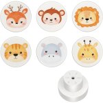 6x boutons d?armoires en bois blanc, poign�es de tiroir rondes de 35 mm avec motif animaux pour chambre ...