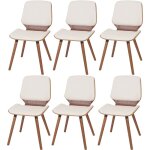 6x chaise de salle � manger hhg - 094, bois courb�, r�tro, aspect noyer, similicuir cr�me