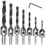 7 pi�ces foret bois conique en acier - fraise avec cl� hexagonale, 5 fl�te charpenterie coeur percer ...